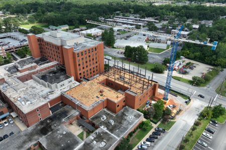 A sky-view image of the ICU expansion project at East Alabama Medical Center.