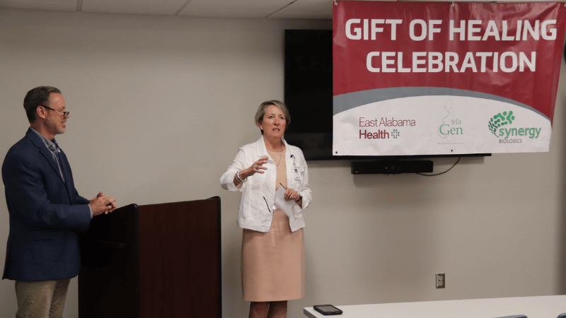 Laura Grill, president and CEO of East Alabama Health, presents during Gift of Healing