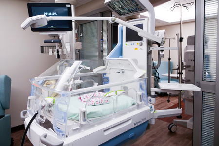 A treatment crib within the Neonatal Intensive Care Unit at EAMC.