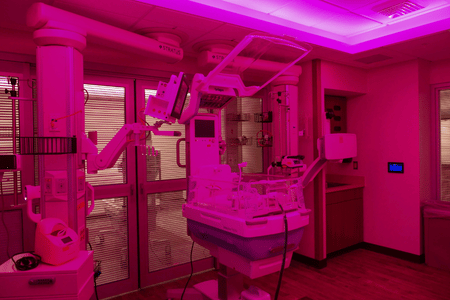 Special room lighting inside to promote growth for babies treated in the Neonatal Intensive Care Unit at EAMC.