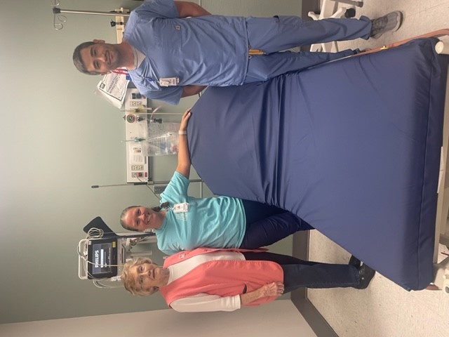 EAMC-Lanier Auxiliary recently donated eight new stretcher mattresses to the EAMC-Lanier Emergency Department. Pictured from left to right are Marion Lance (EAMC-Lanier Gift Shop volunteer), Leta Crawford (Emergency Department tech) and Jason Jeffries (Emergency Department nurse). 