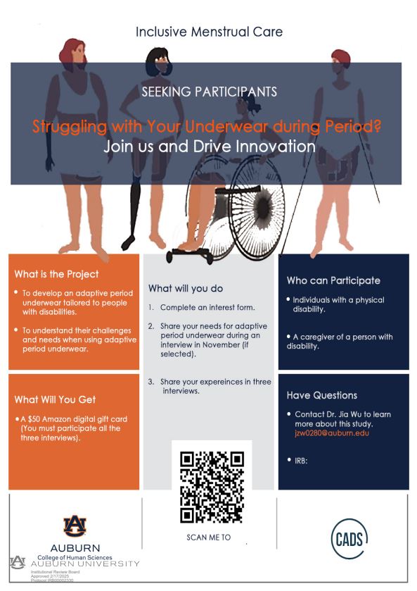 Auburn research study on inclusive menstrual care. 