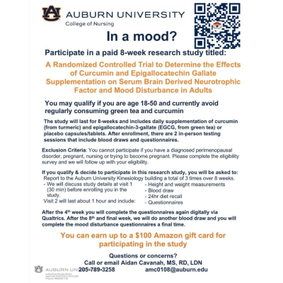 Research study opportunity with Auburn University. 