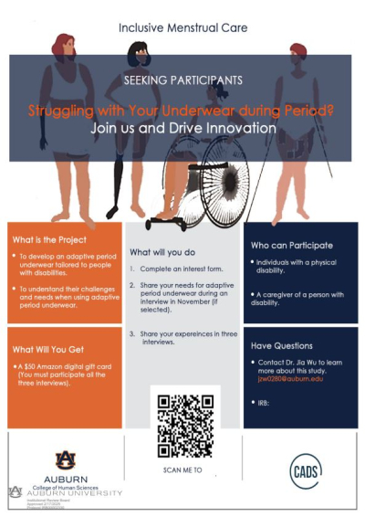 Auburn research study on inclusive menstrual care. 